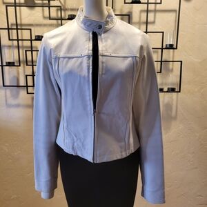 Vintage White Leather Moto Jacket